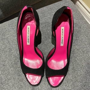 Vintage Manolo Blahnik suede peep toe stiletto heels - US 10